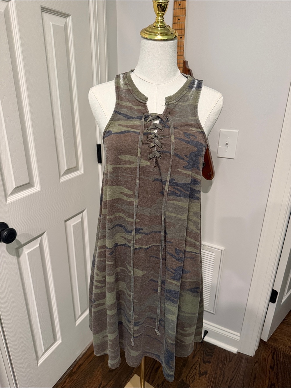 Z Supply Sleeveless Lace-Up Camo Midi Dress - Olive & Brown